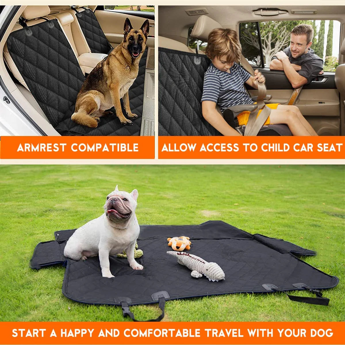 Dog Car Seat Cover - Waterproof Back Seat Protector for Pets, Non-Slip Design, Compatible with Most Cars, Trucks, and SUVs - Black
